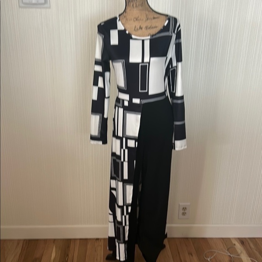 Geometric Black and White Jumpsuit